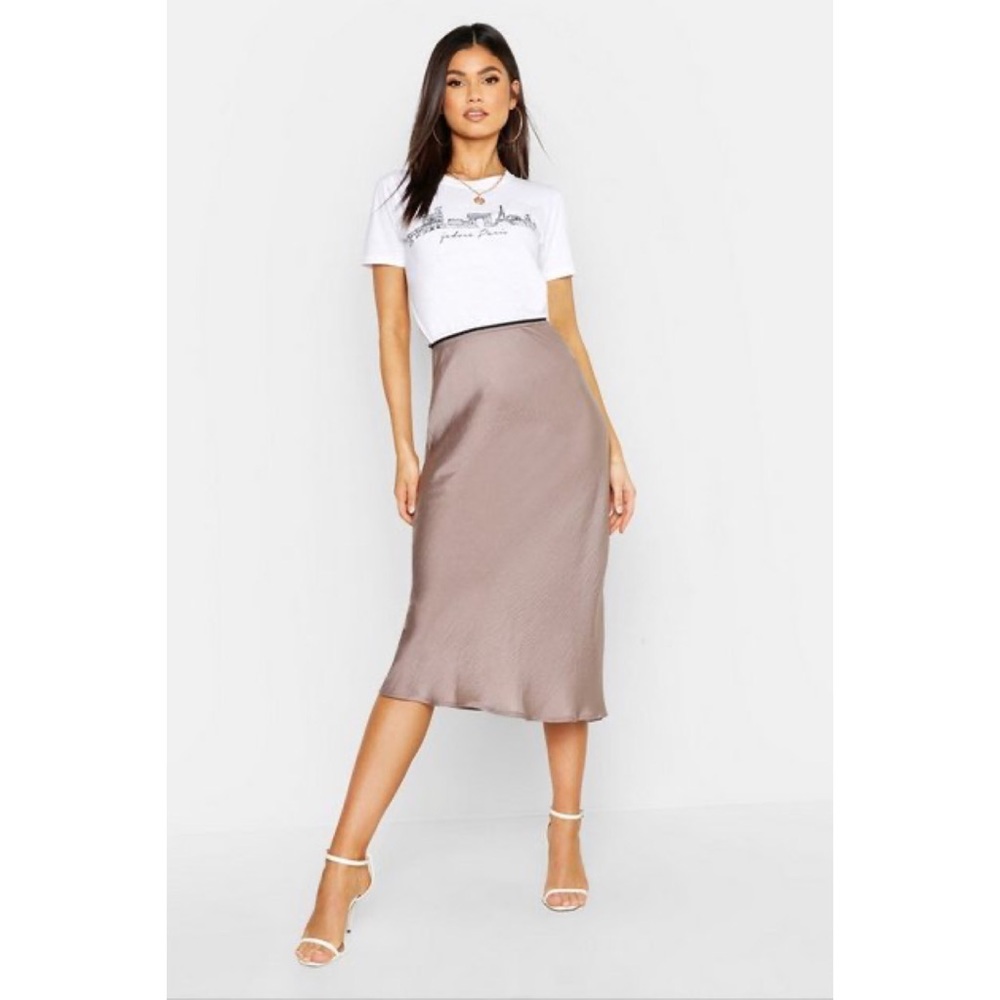 Boohoo Satin Midi Skirt